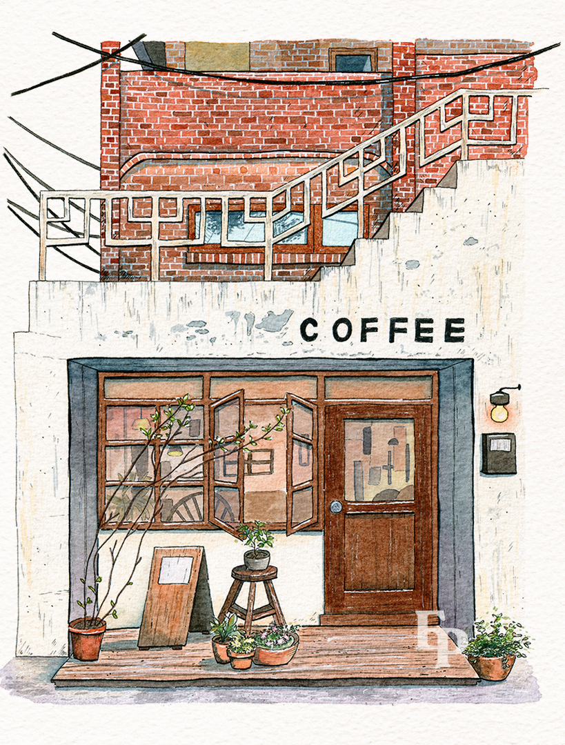 Paper Nook - Devanture à l'aquarelle - Cafe Sasohan