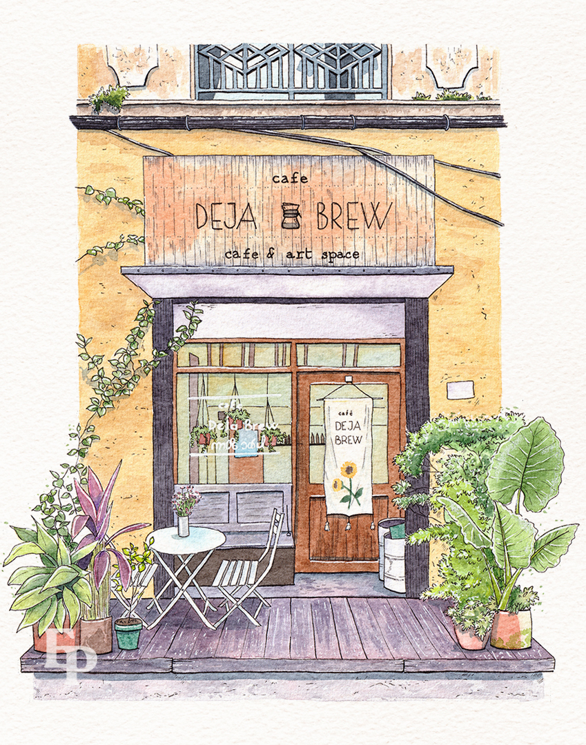Paper Nook - Devanture à l'aquarelle - Deja Brew